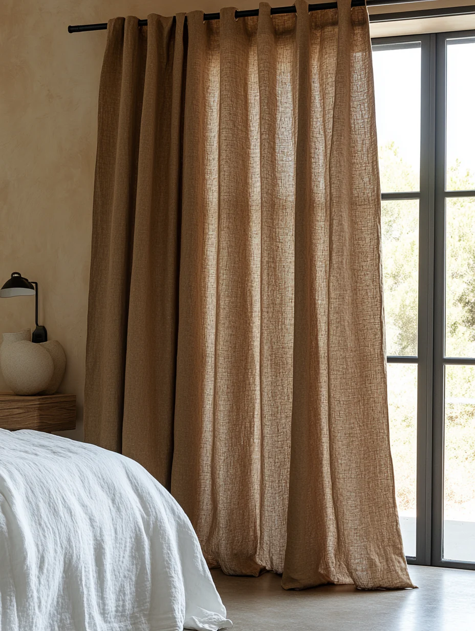 Linen Blackout Drape — фактура льна и глубокая драпировка крупным планом